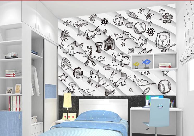 3D Hand Drawn Animal Pattern Wall Mural Wallpaper Lqh 220