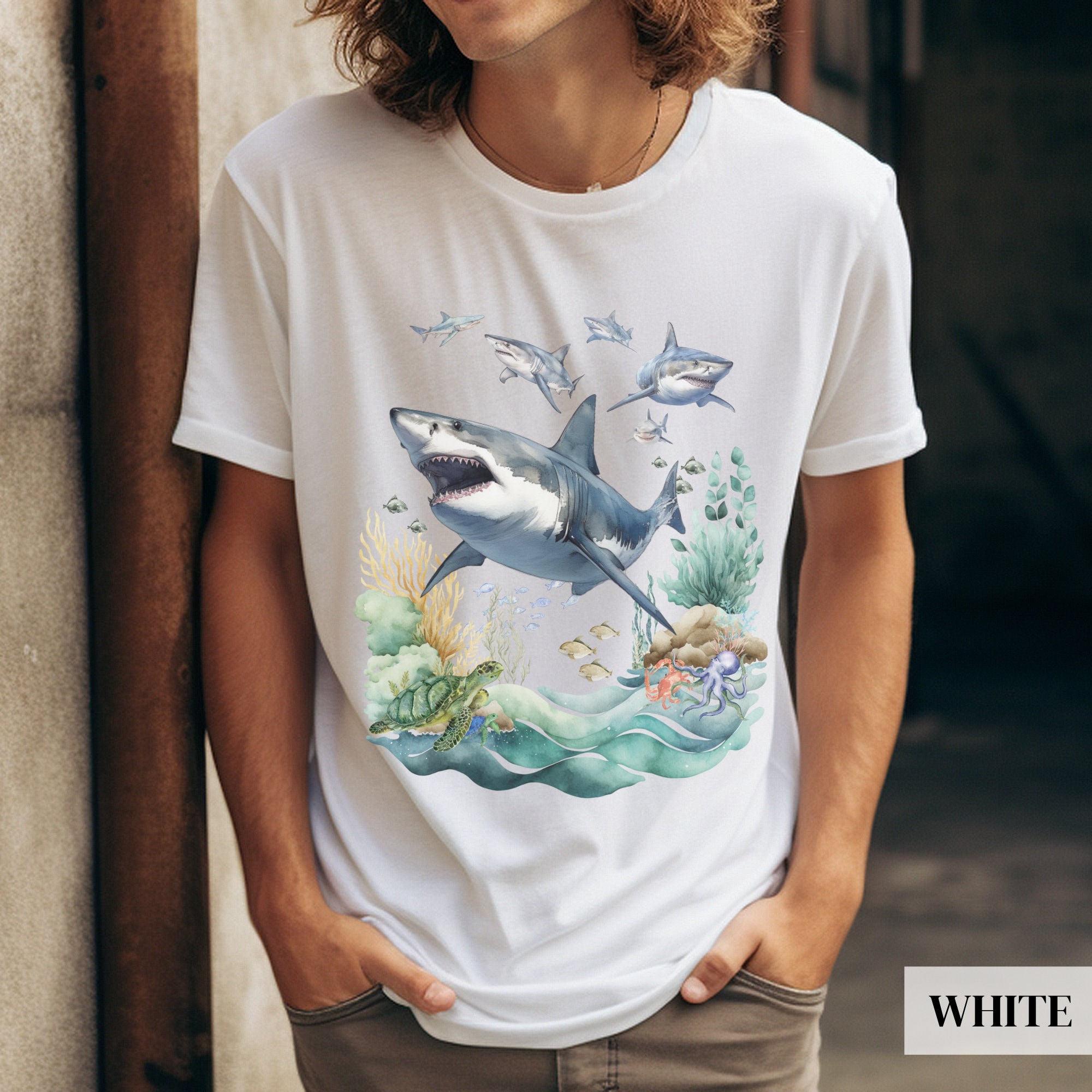 School Of Sharks T Shirt | Shiver/Frenzy/Herd Of Sharks Tshirt | Gift For Sealife,Wildlife,Nature,Ocean Lover | Oversized Watercolor Tee