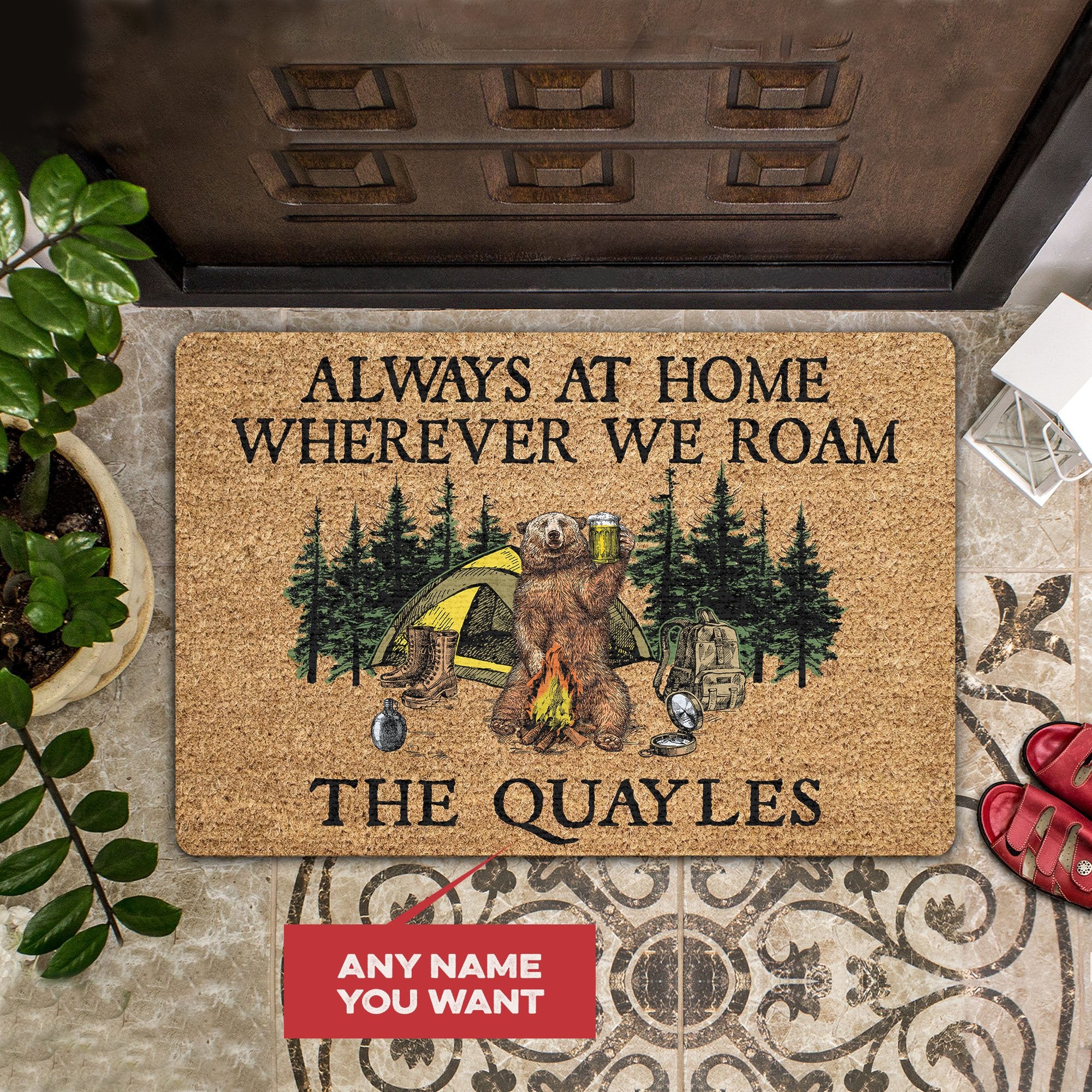 Always At Home Whenever We Roam Personalized Coir Pattern All Over Printing Doormat Pre2015