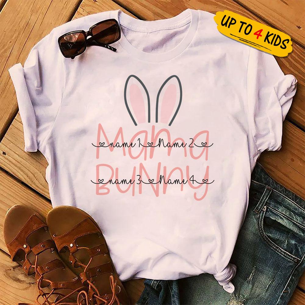 Custom Mama Bunny Easter Front Printed T-Shirt