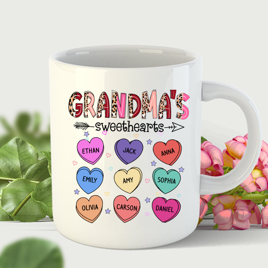 Grandma’S Sweethearts Candy Hearts Kid Names Mug