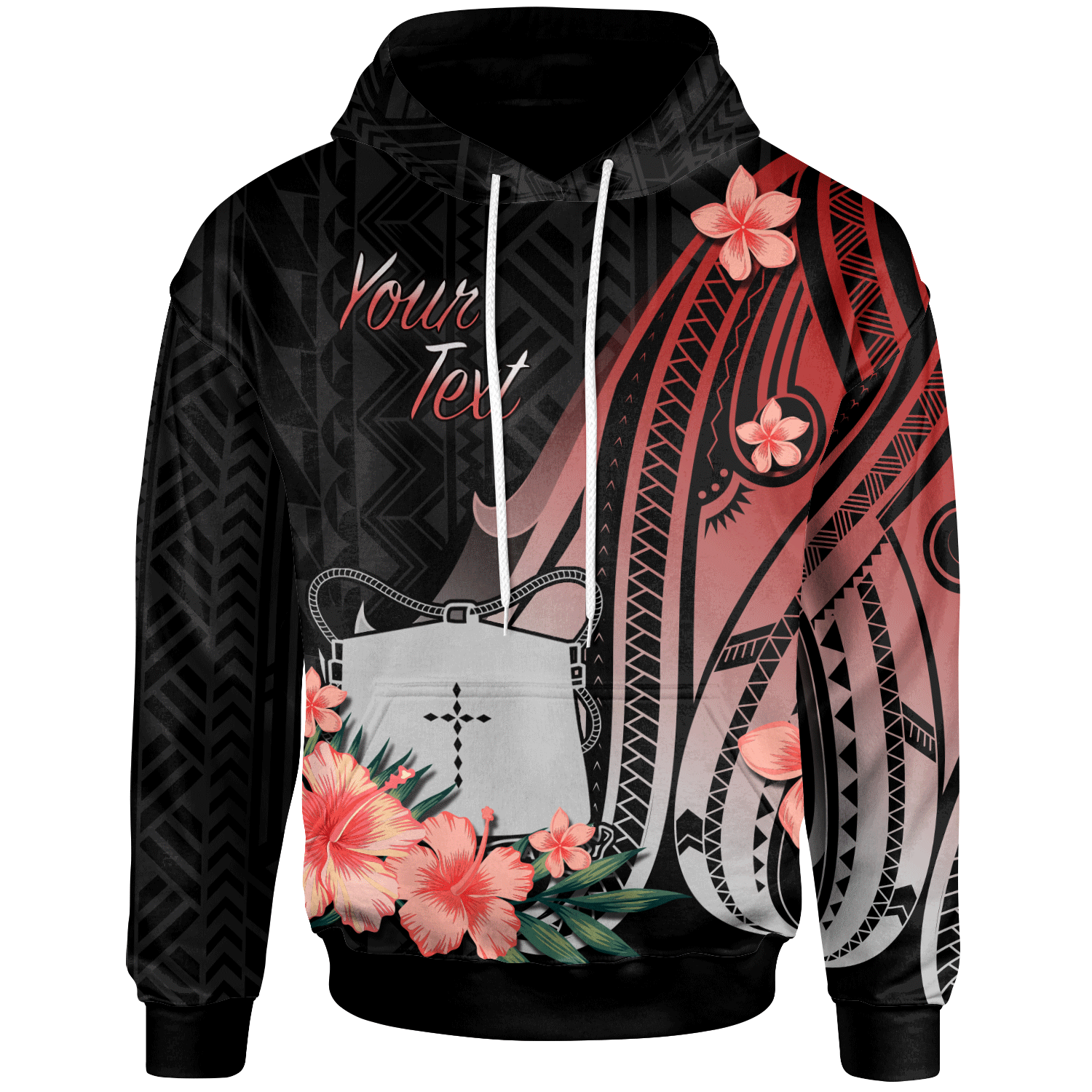 Tokelau Personalised Custom Hoodie –  Red Polynesian Hibiscus Pattern Style – BN27