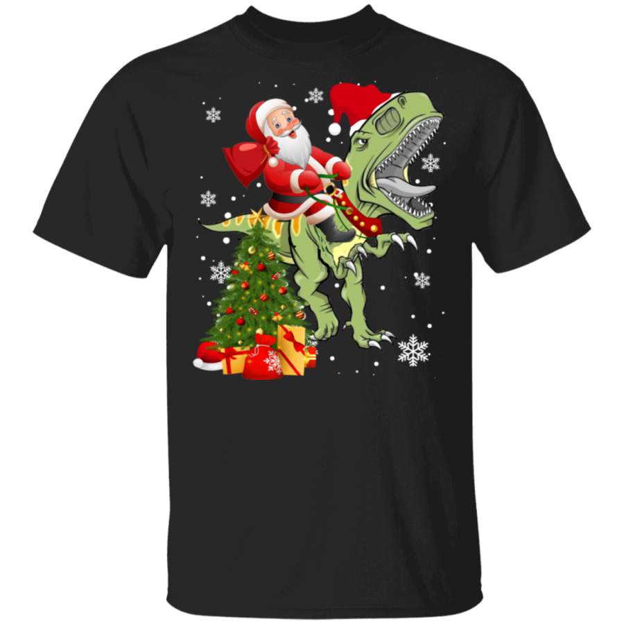 Christmas Santa Shirt Santa Riding T-Rex Funny Christmas T-Rex Lover Gifts Christmas T-Shirt