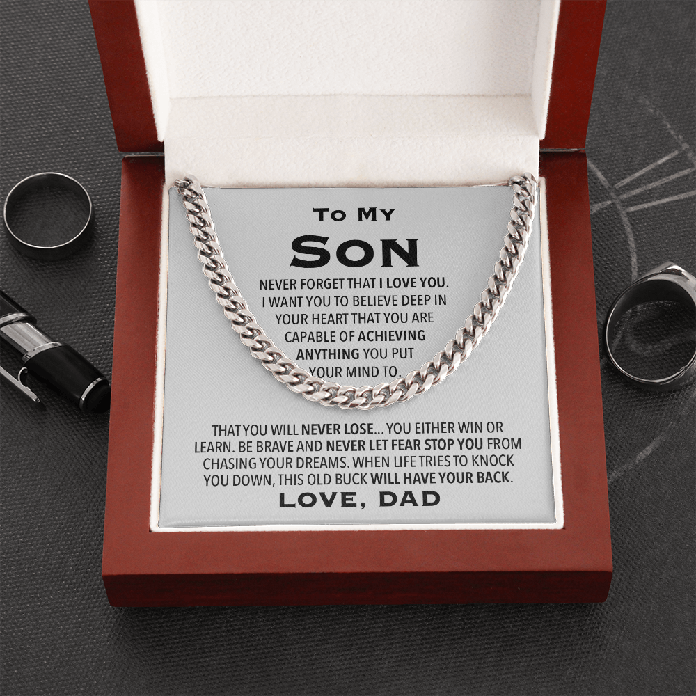 To My Son Gift From Dad, Cuban Link Chain Necklace For Son, Son Birthday, Christmas Gift For Son