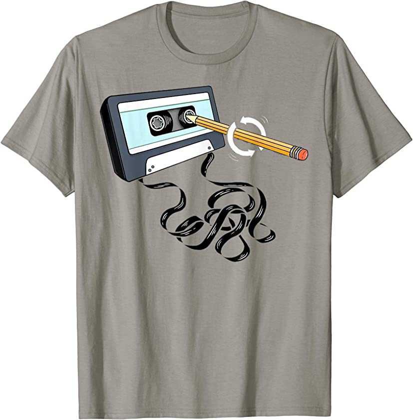 Vintage Music 80s 90s With Pencil Winding Up a Cassette Tape T-Shirt