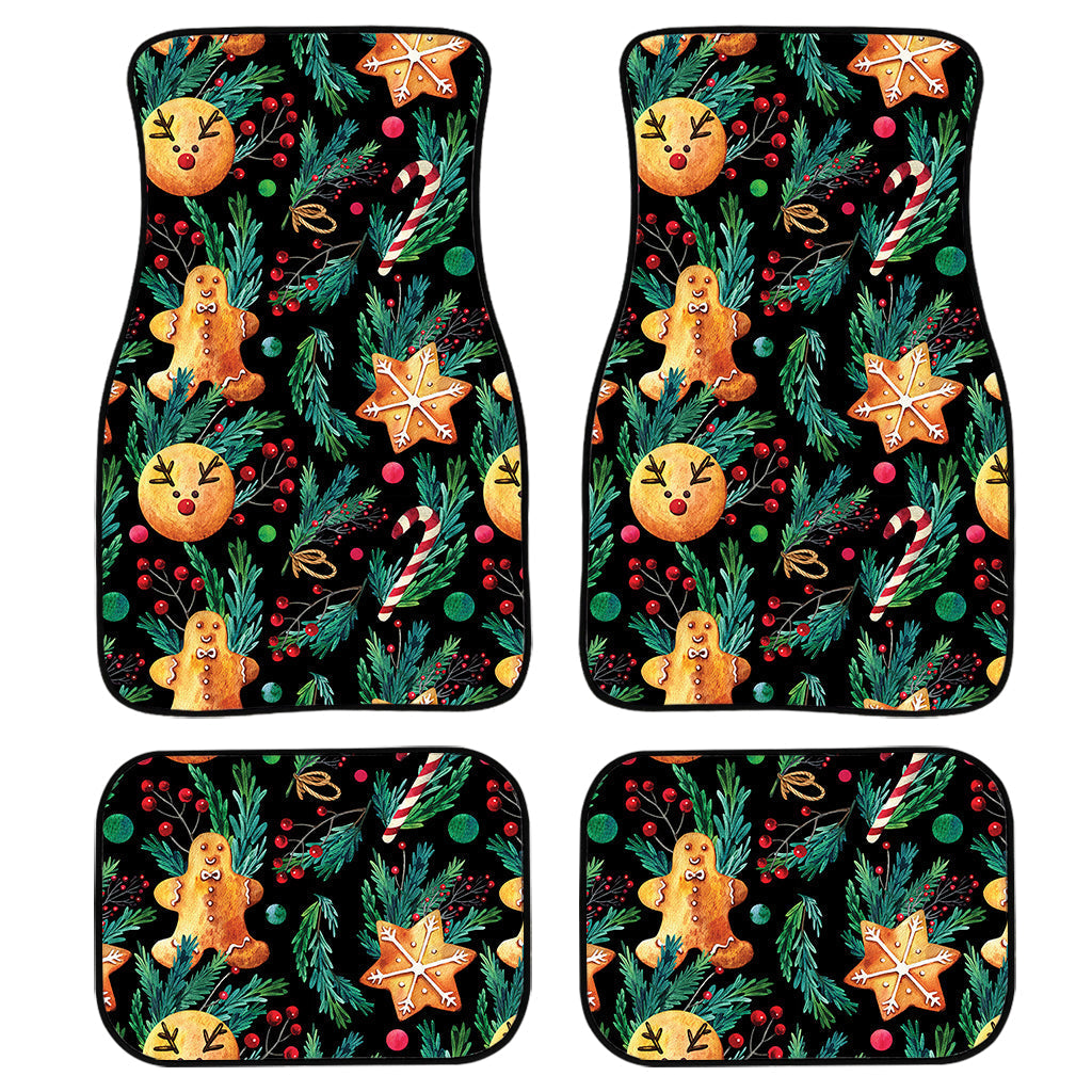 Watercolor Gingerbread Pattern Print Front And Back Car Floor Mats, Front Car Mat