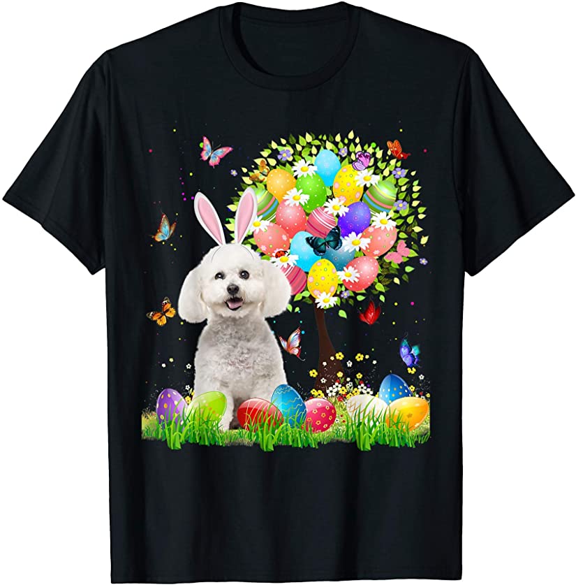 Cute Bunny Bichon Frise Easter Eggs Tree Easter Easter Day T-Shirt