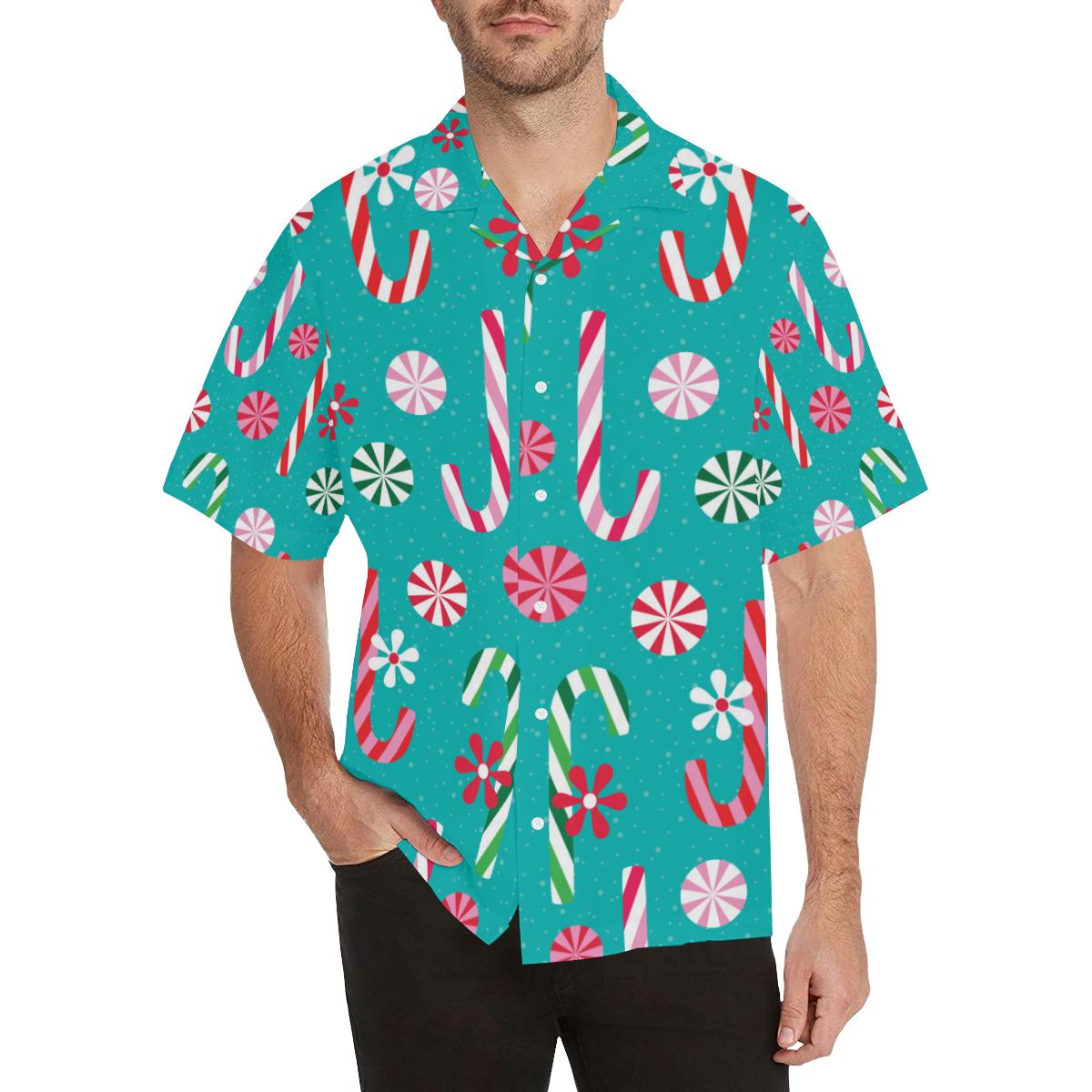 Christmas Candy Pattern Men’s All Over Print Hawaiian Shirt