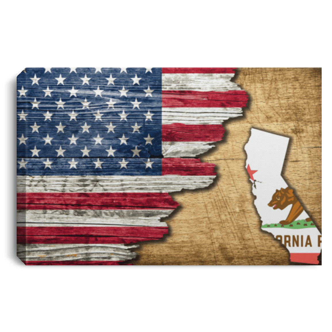 United States/California Flag Ripped Effect 24X16 Inches  Landscape Canvas .75In Frame