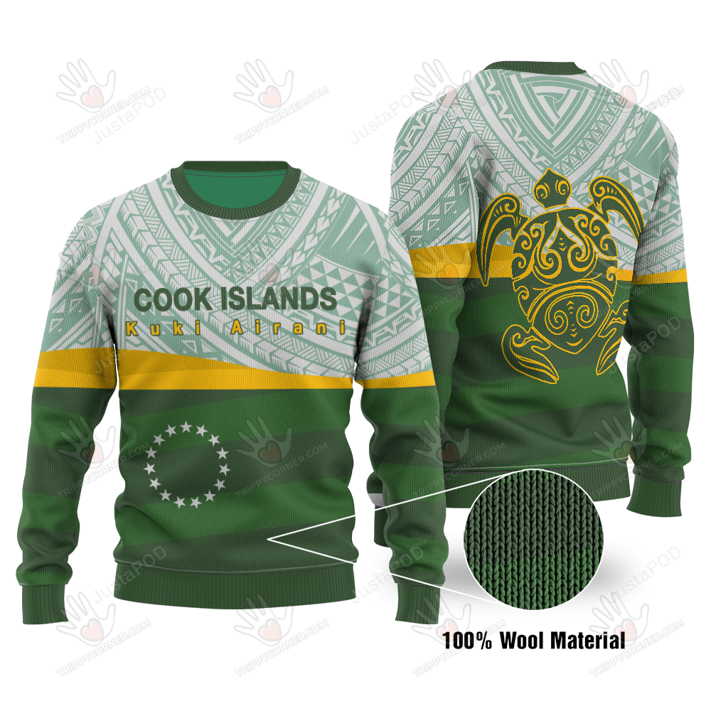 Turtle Cook Islands Flag Ugly Christmas Sweater, All Over Print… Ugly Sweater Christmas Gift