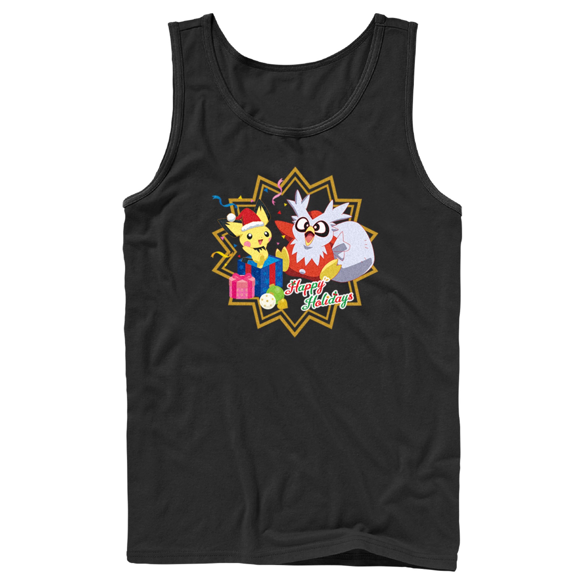 Men’S Pokemon Christmas Pikachu And Delibird Happy Holidays Tank Top