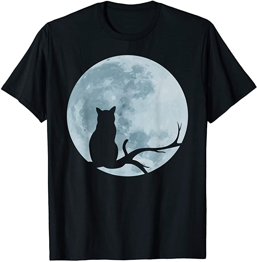 Cat Full Moon Funny Kitten Love Cat Owner Adorable Gift T-Shirt