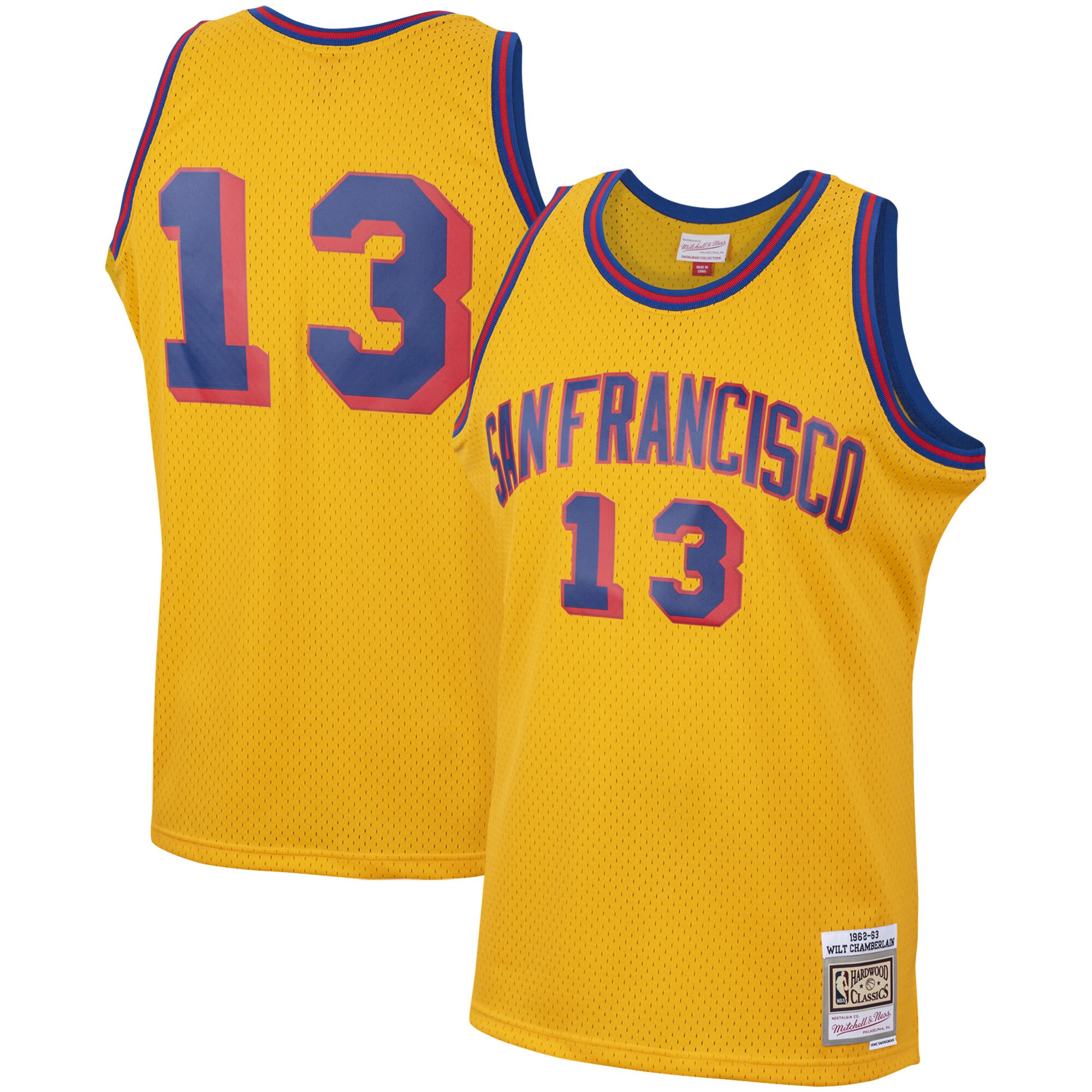 Men's Mitchell & Ness Wilt Chamberlain Gold San Francisco Warriors 1962-63 Hardwood Classics Swingman Jersey