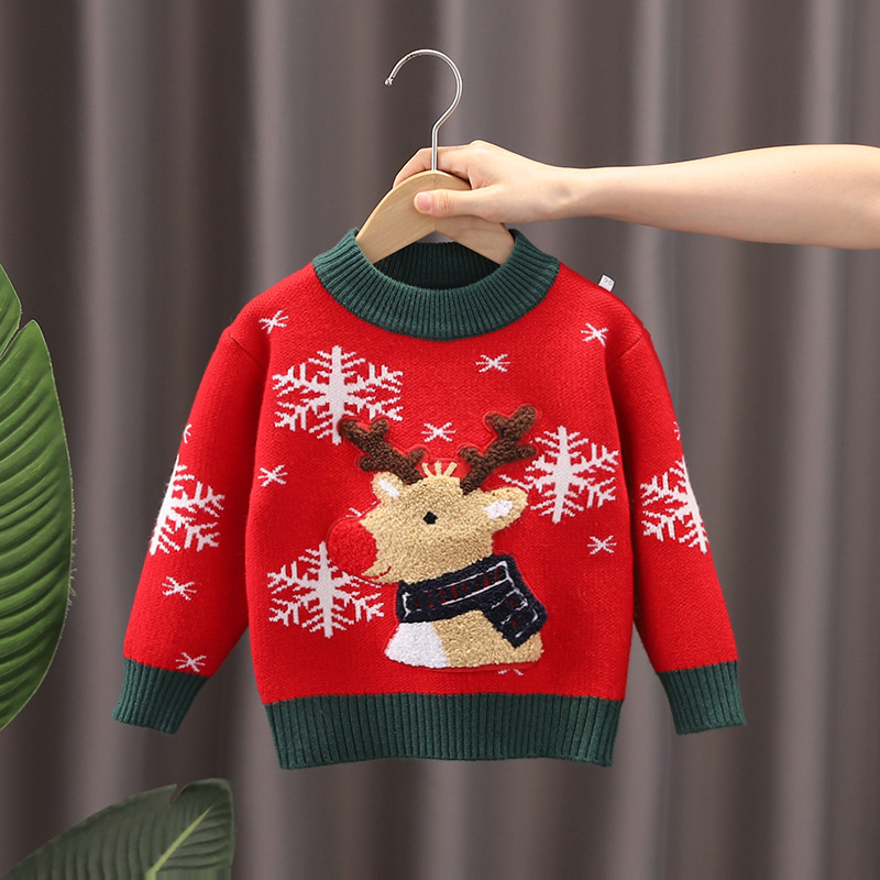 Children Christmas Elk Sweaters Autumn Knitting Clothes for Boys and Girls Winter Knitted Top Kids Festival Clothing alx