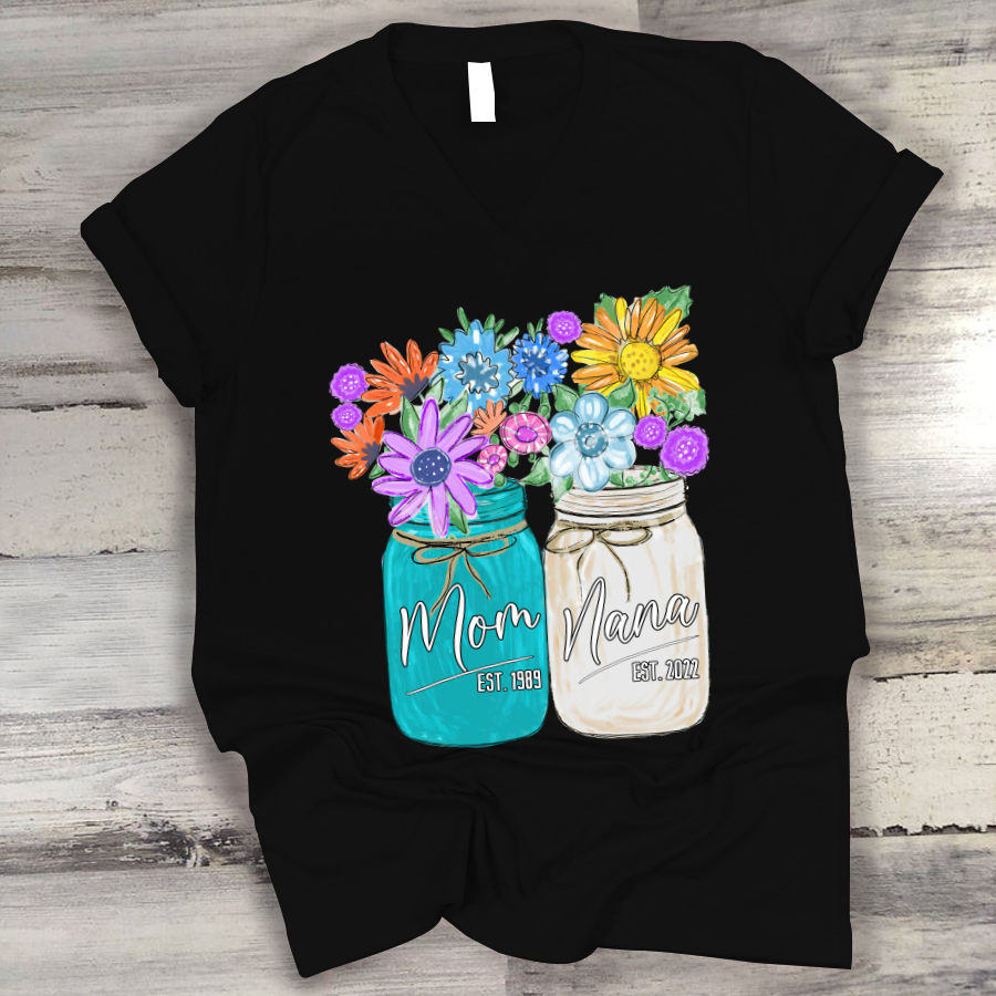 Flower Mom Est Grandma Est Custom Spring V-Neck