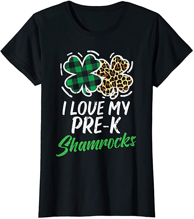 Womens Love My Pre-K Shamrocks Leopard St Patricks Day Teacher Gift T-Shirt