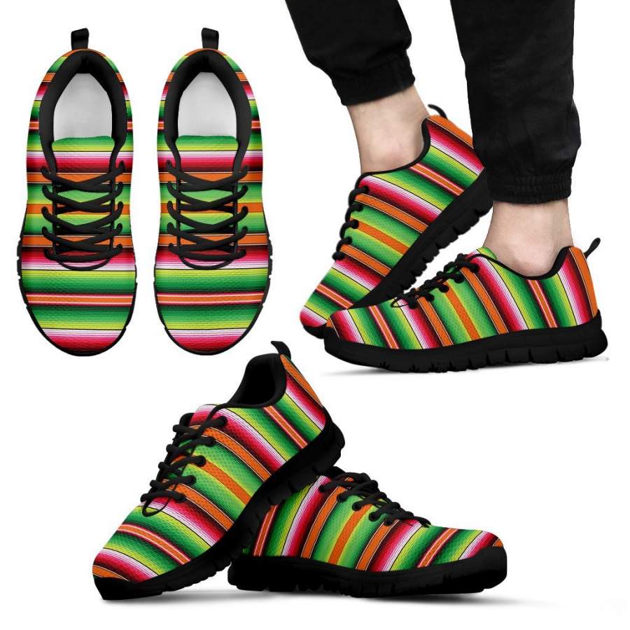 Baja Serape Mexican Blanket Pattern Print Black Sneaker Shoes For Men Women