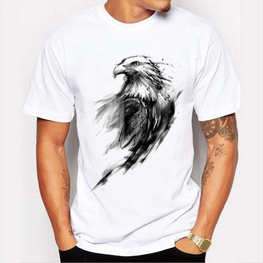 2017 Summer Fashion Men’S White T-Shirt Animal Cool 3D Eagle Print T-Shirt Brand Clothing Tops