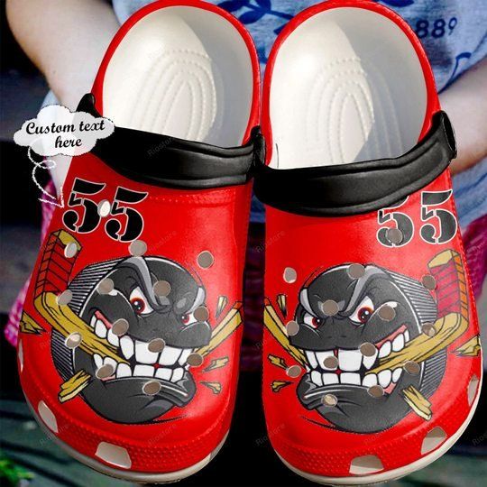 Angry Hockey Red Personalize Clog Custom Crocss Clog Number On Sandal Fashion Style Comfortable For Women Men Kid