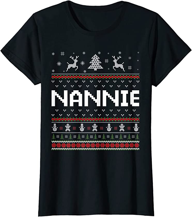 Womens Nannie Ugly Holiday Party Matching Ugly Christmas Sweater T-Shirt