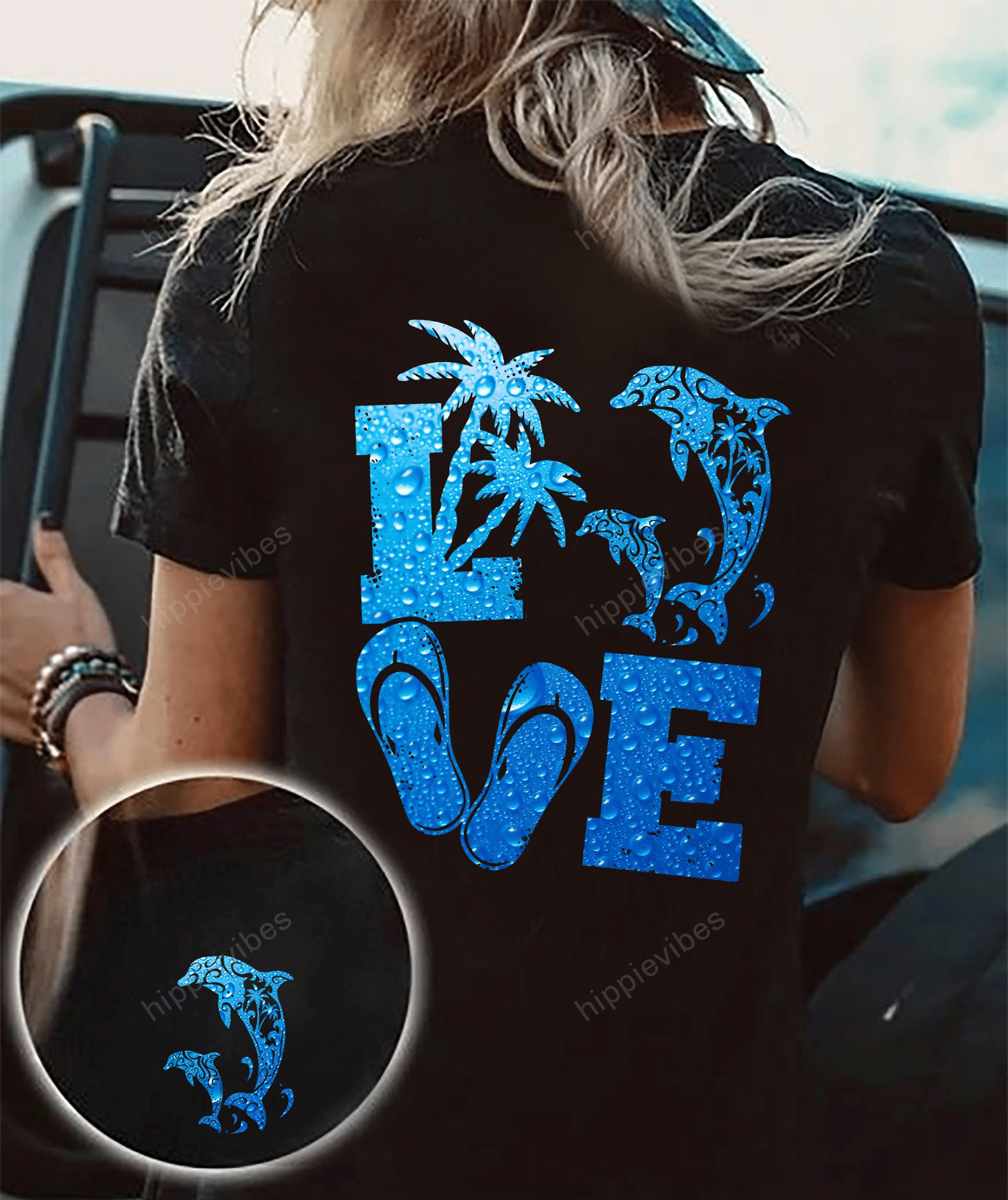 Dolphin Blue Rain 2 Sides T-Shirt