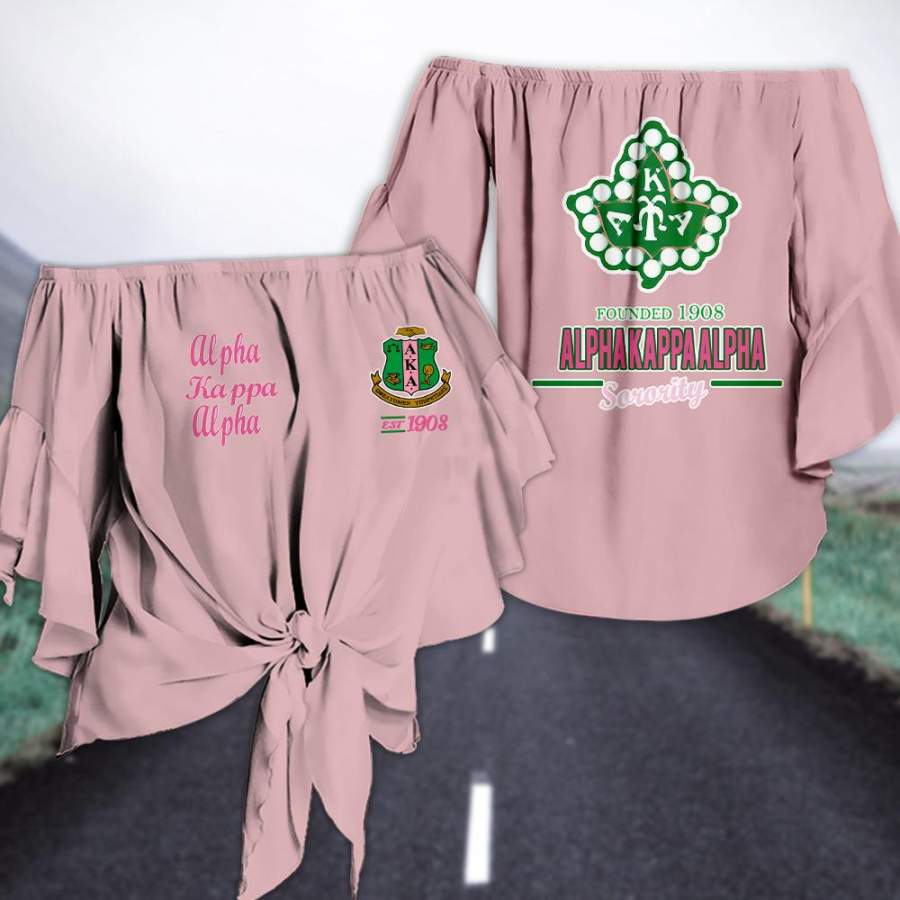 ALPHA KAPPA ALPHA TIE KNOT OFF SHOULDER SHIRT