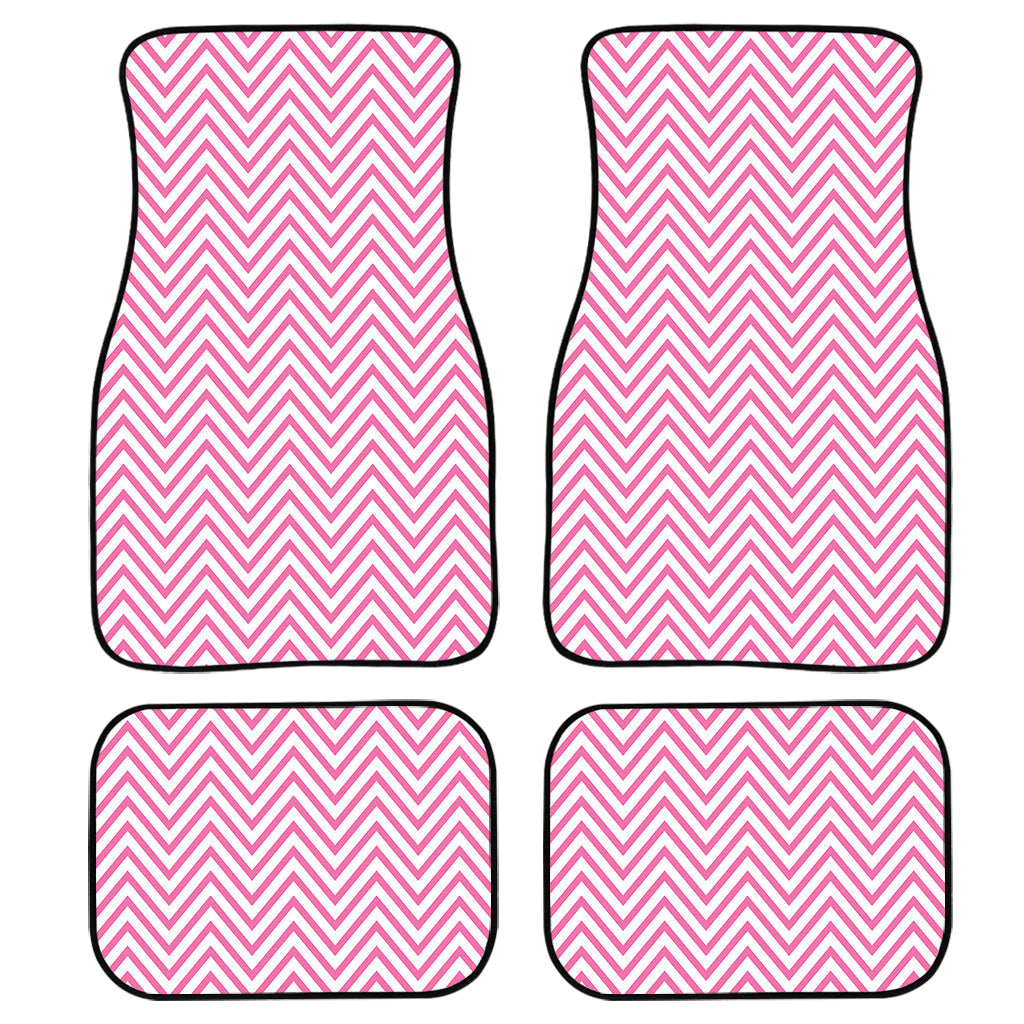 White And Pink Zigzag Pattern Print Front And Back Car Floor Mats, Front Car Mat