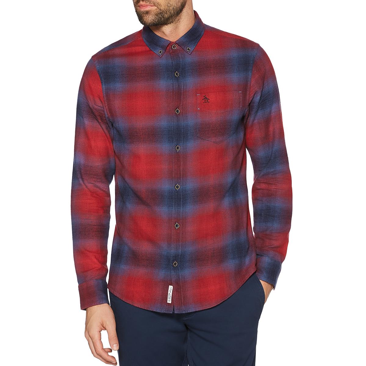 Original Penguin Mens Ombre Plaid Button-Down Shirt