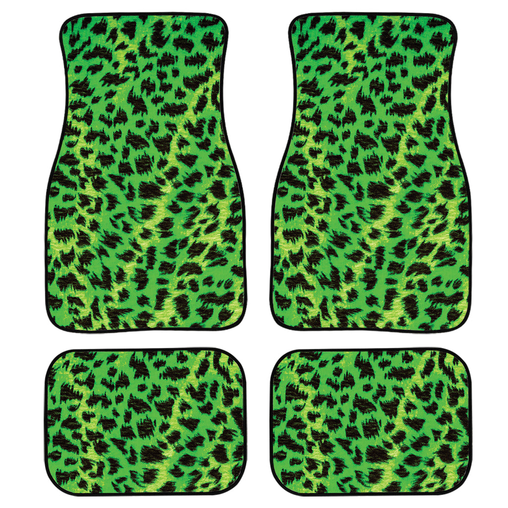 Green And Black Cheetah Print Front And Back Car Floor Mats, Front Car Mat