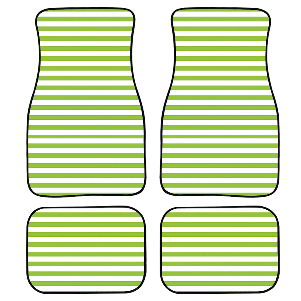 Green And White Striped Pattern Print Front And Back Car Floor Mats, Front Car Mat