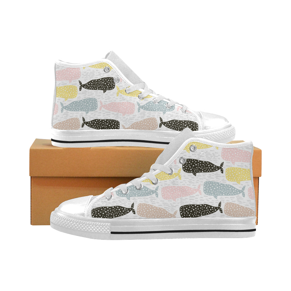 Whale Dot Pattern Men’S High Top Canvas Shoes White Gift For Men Women