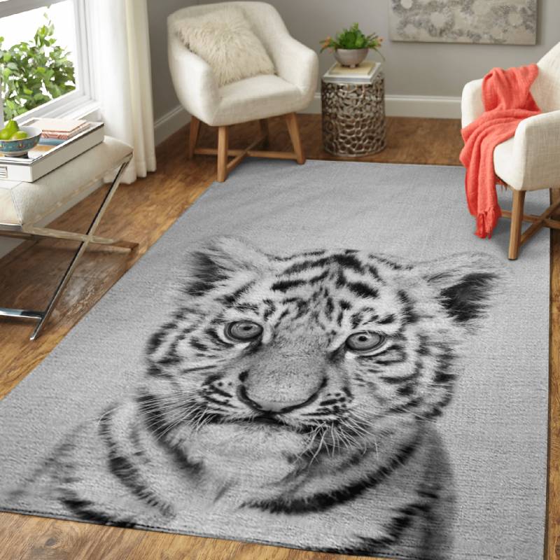 Baby Tiger BW – Animals Black & White Area Rug Carpet