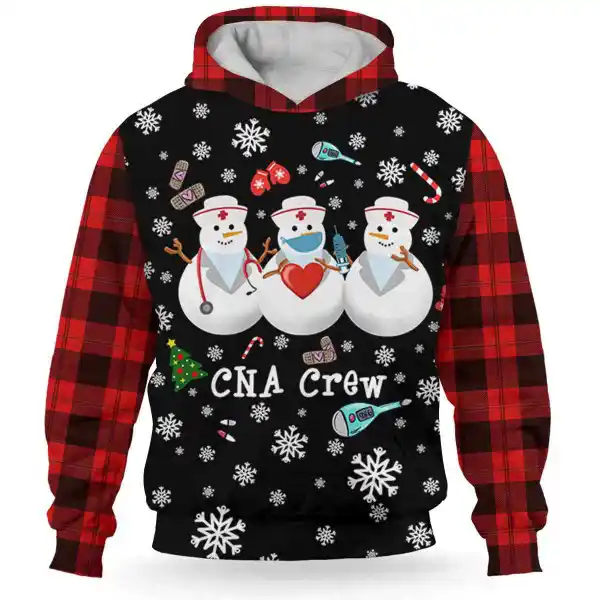 Cna Christmas, Cna Crew Snowman Plaid 3D Hoodie, Nurse Gift, Christmas Hoodie Shirt, Christmas Gift