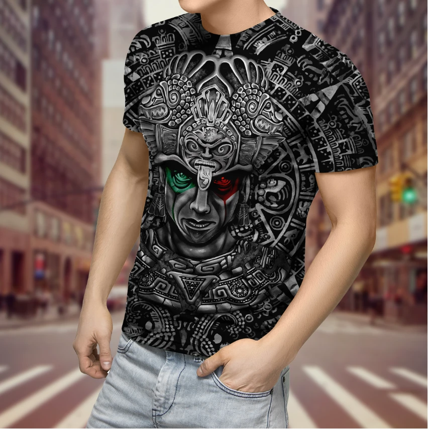 Aztec Mexican Pattern, The Warrior Potrait 3D All Over Printed Unisex T-Shirt