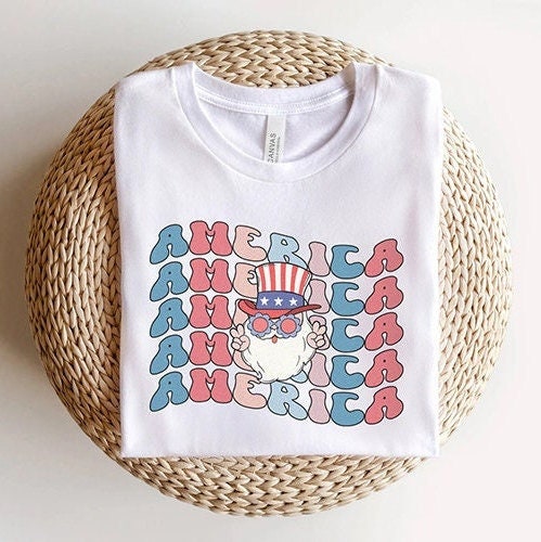 Retro 4th of July Womens T-Shirt, America Uncle Sam Shirt, Groovy Fourth of July Tshirt, Patriotic Independence Day tee Stars & Stripes