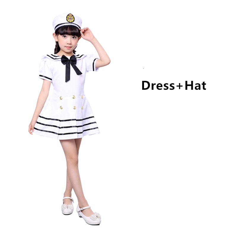 90-170CM Kids Costumes for Navy Sailor Uniform Halloween Cosplay Girls Party Performance Boys Marines Fleet Clothing with Hat alx