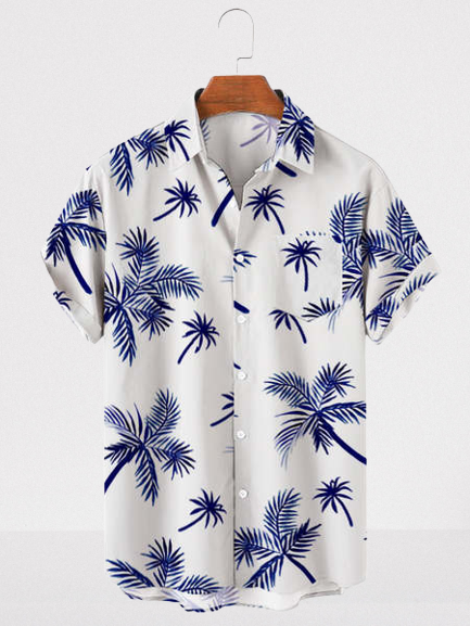 Mens Tropical Leaves Print Loose Chest Pocket Short Sleeve Hawaii Shirts Ha46365