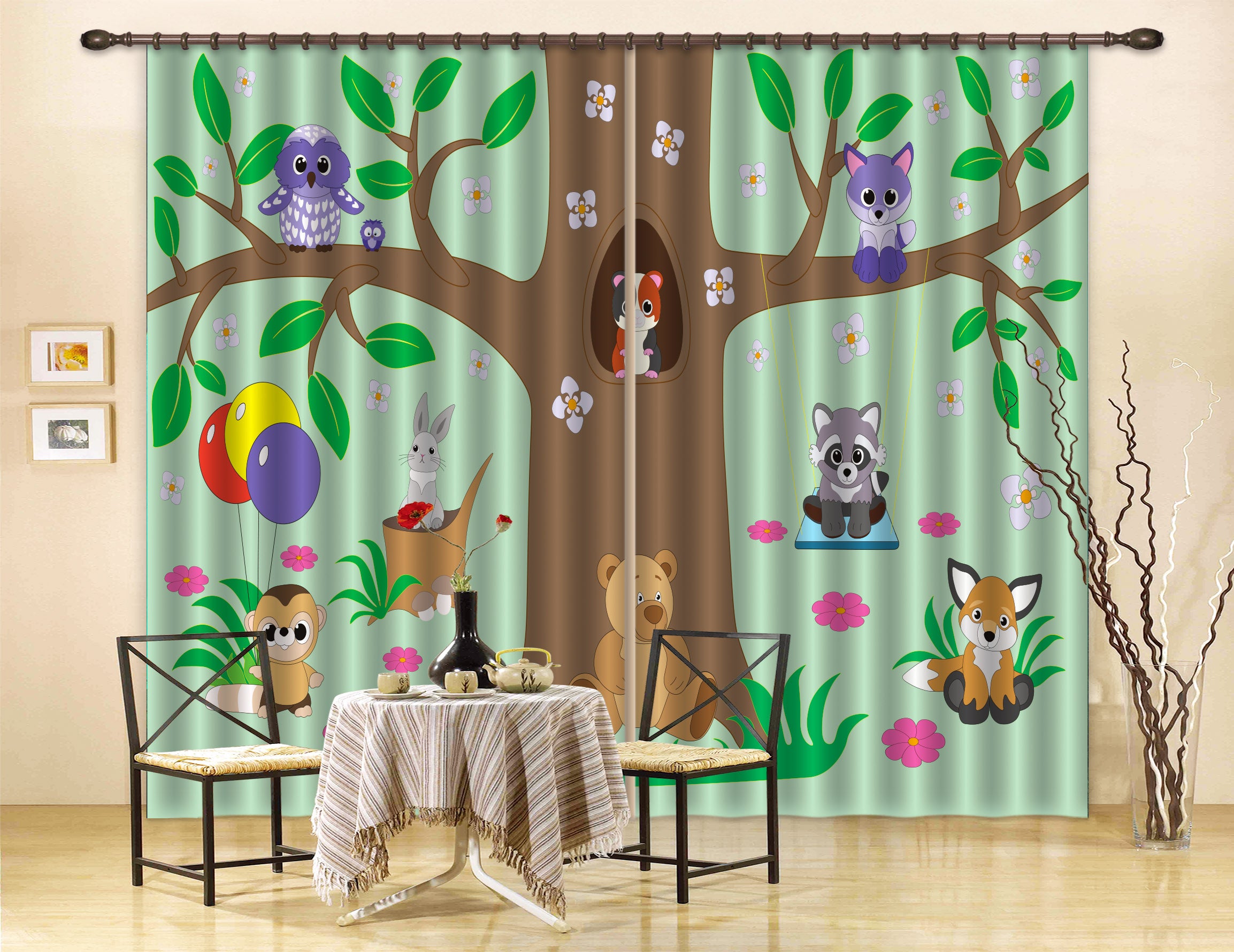 3D Cartoon Tree Animal Curtains And Drapes Lqh A402