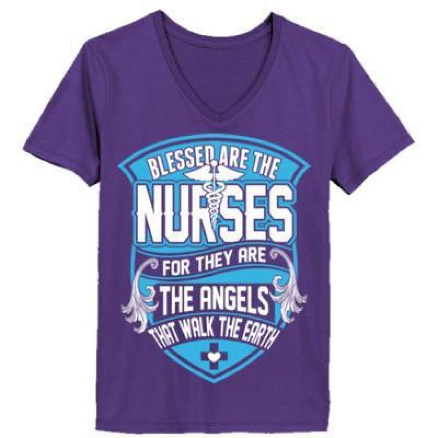 AGR Blessed Are The Nurses Fo They Are The Angels That Walk The Earth – Ladies’ V-Neck T-Shirt