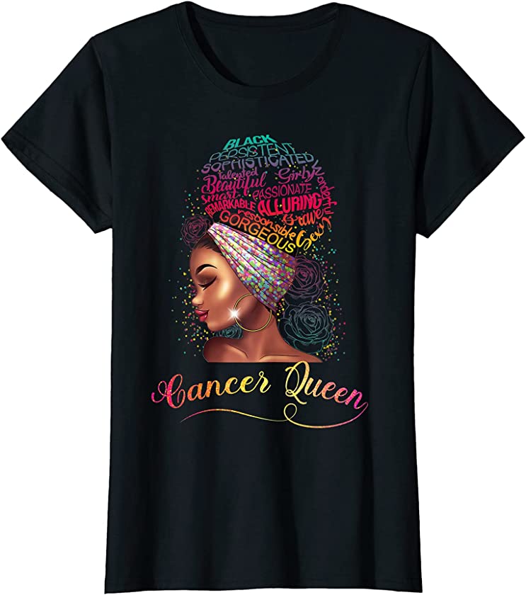 Womens Cancer Queen Afro Women June July Zodiac Melanin Birthday T-Shirt