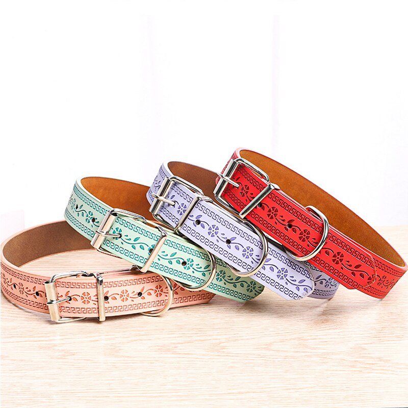 Pet Collars Adjustable PU Hot Stamping Puppy Grass And Weave Pattern Dog Collar Soft Wear-resistant For Small Medium Dog Collier alx