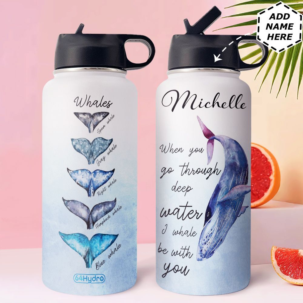 Whale Personalized Hhe0110010 Stainless Steel Bottle With Straw Lid