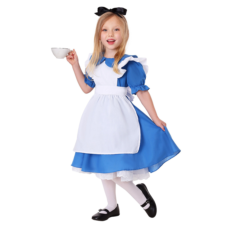 Alice Cosplay Costume Alice in Wonderland Costume Lolita Dress Maid Cosplay Fantasia Carnival Halloween Costumes for Kids alx