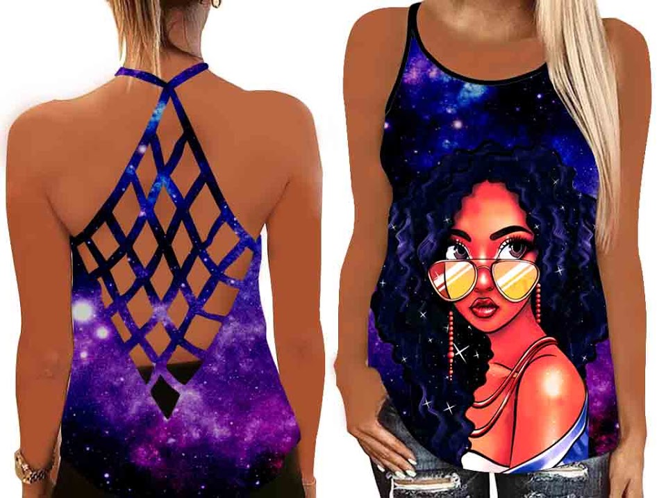 A Beautiful Girl In Magic World Tank Top Shirt Women – Black Girl Criss Cross Open Back Camisole Tank