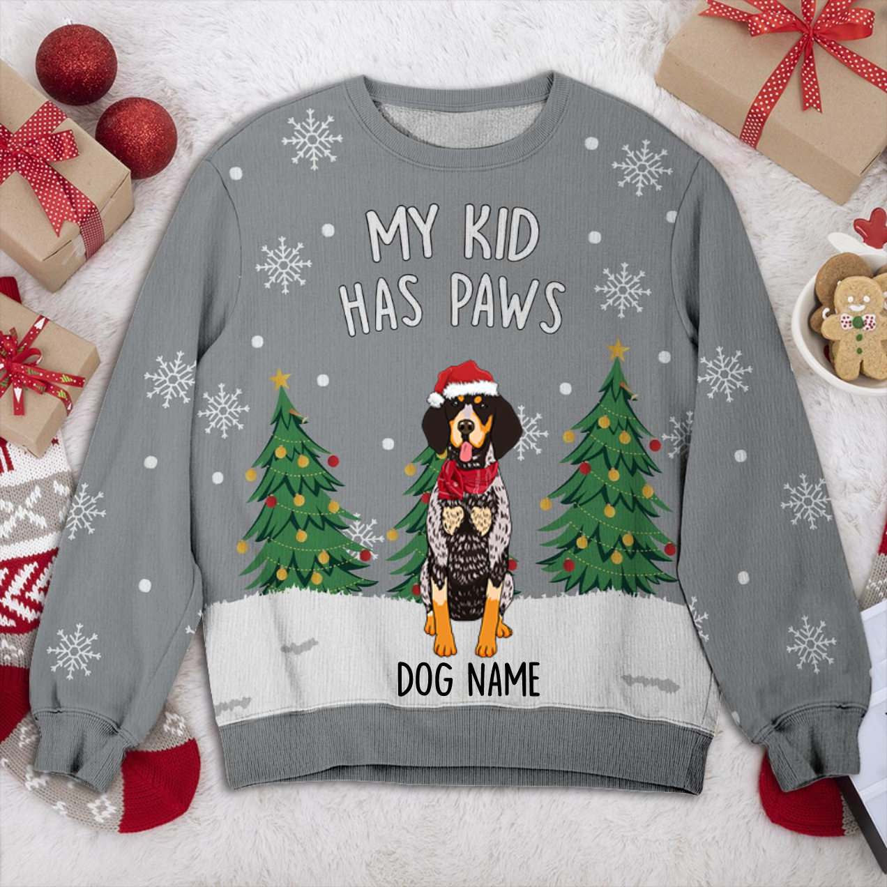 Bluetick Coonhound My Kid Has Paws Personalized Sweater, Dog Ugly Christmas Sweater