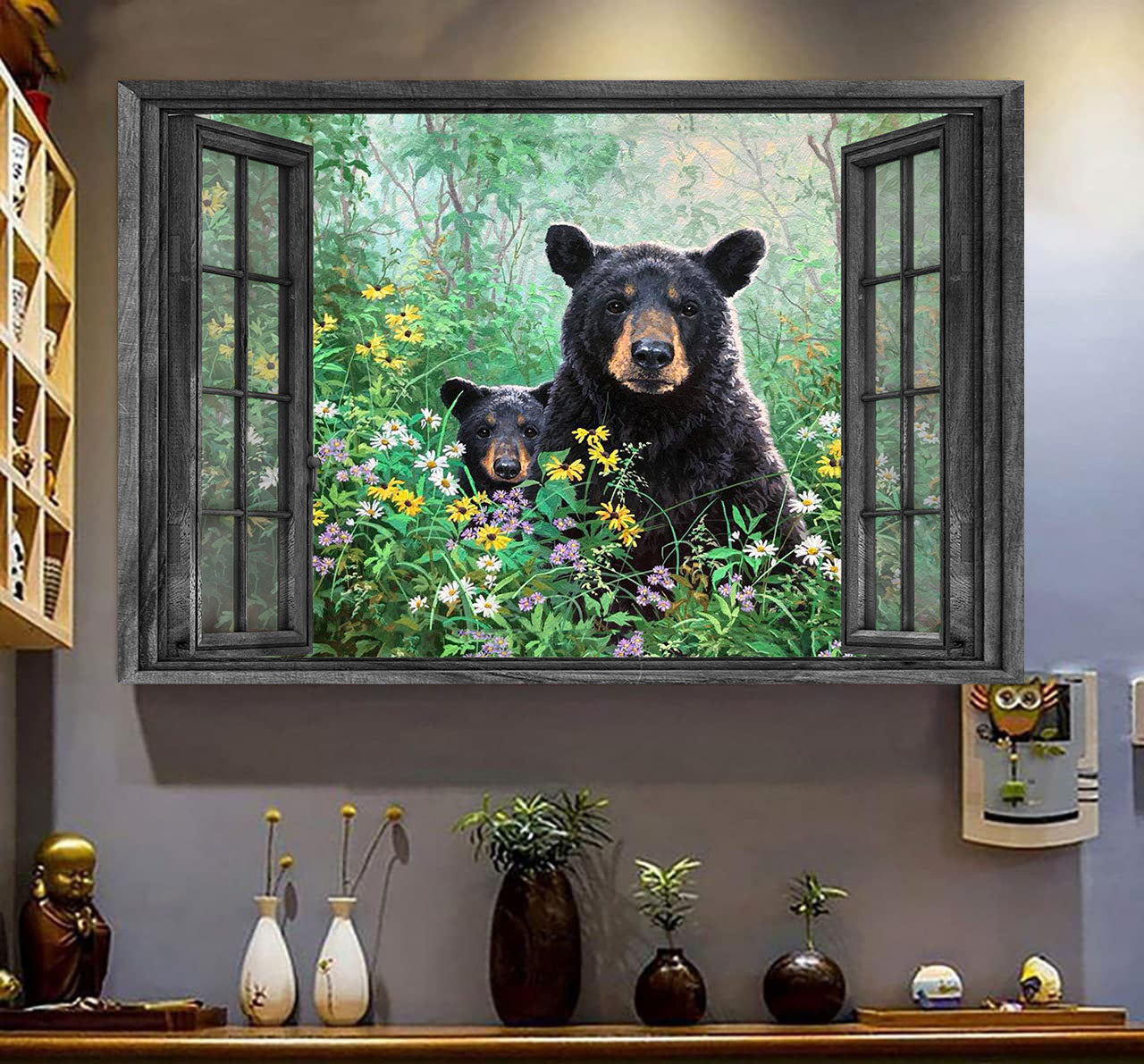 Bear 3D Wall Art Painting Prints 3D Wild Animals Lover Home Decoration Gift Idea Gift Father Day Bear Couple