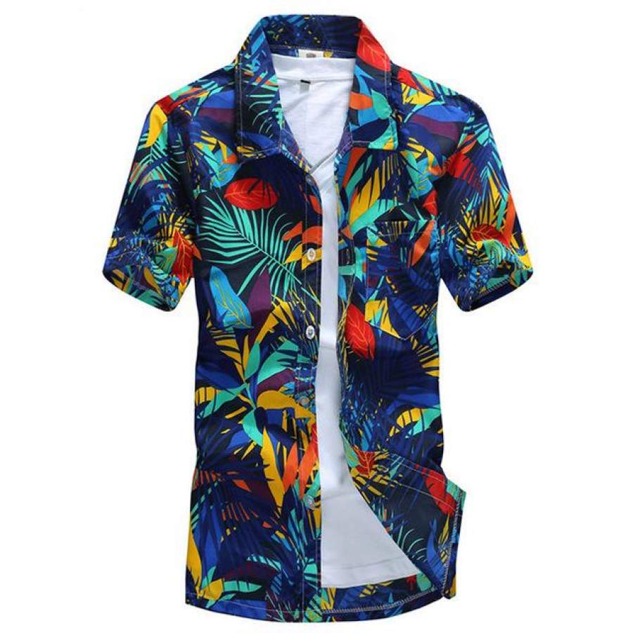 Summer Shirt Men Casual Beach Slim Fashion Floral Shirts Coconut Printing Camisa