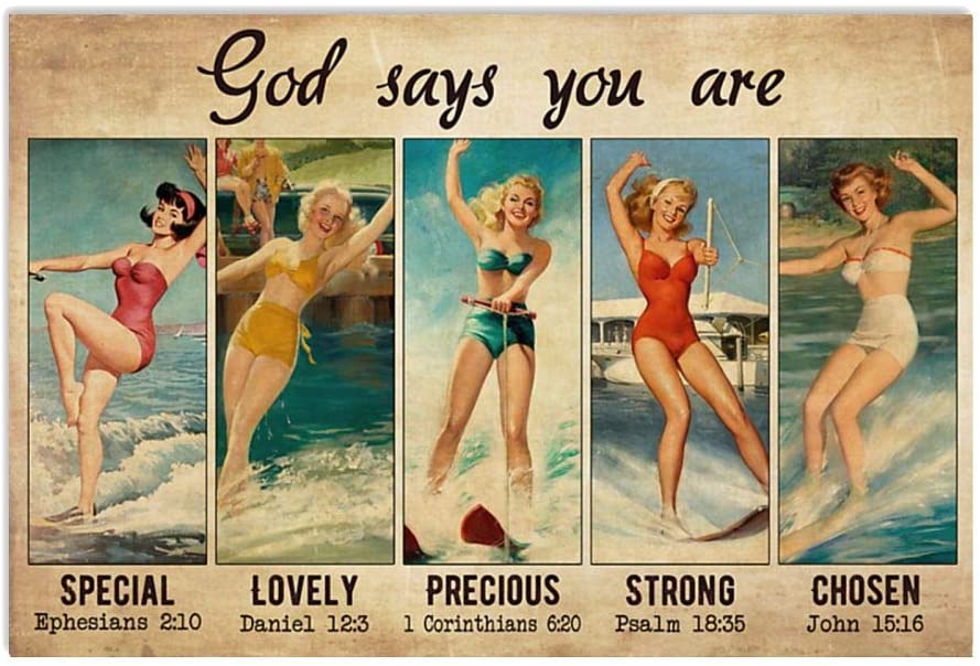 Water Skiing Girl God Says You Are Special Lovely Precious Vintage Poster Perfect Ideas On Xmas Birthday Home Decor