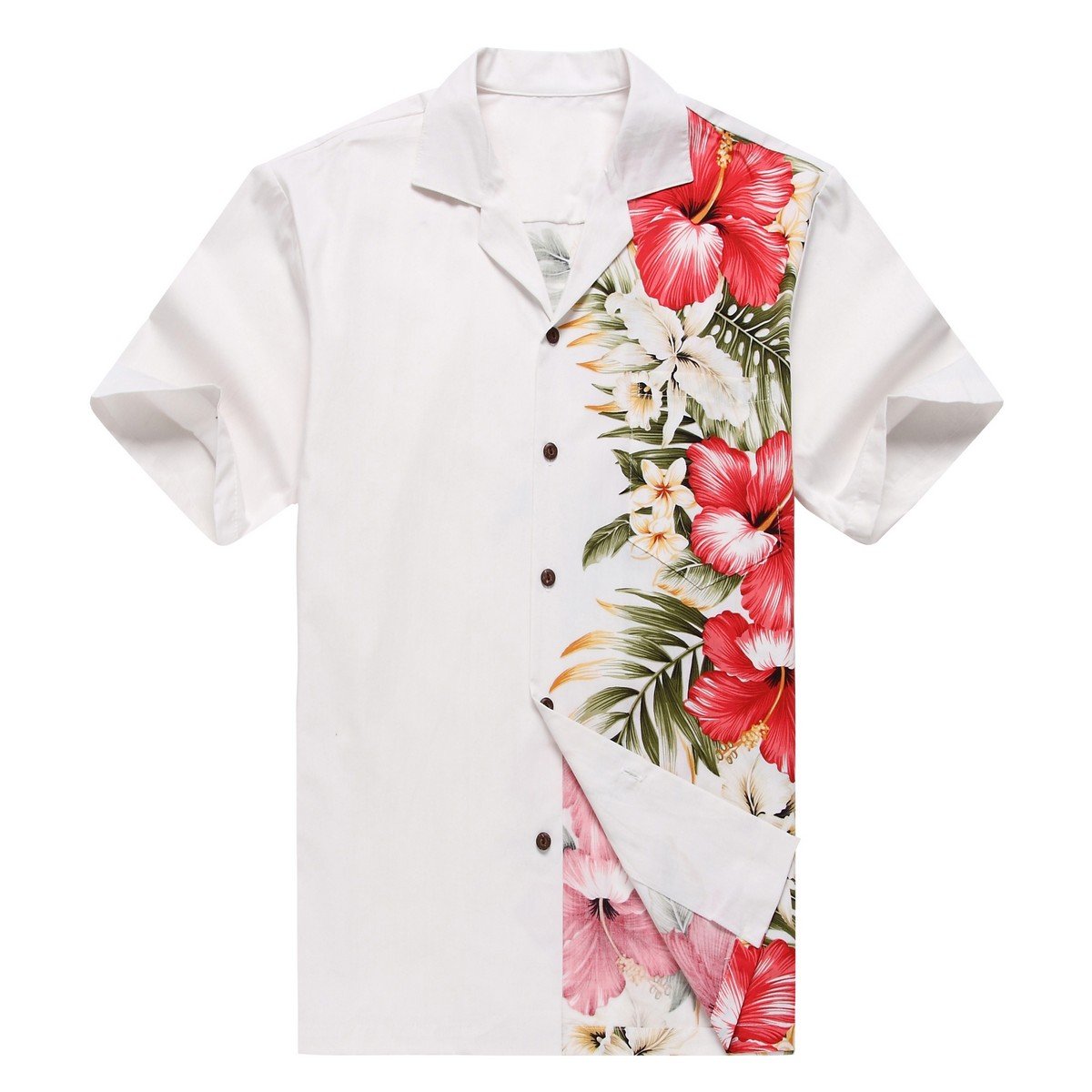 Men's Aloha Shirt Side Floral Hibiscus White - Pinotee Store