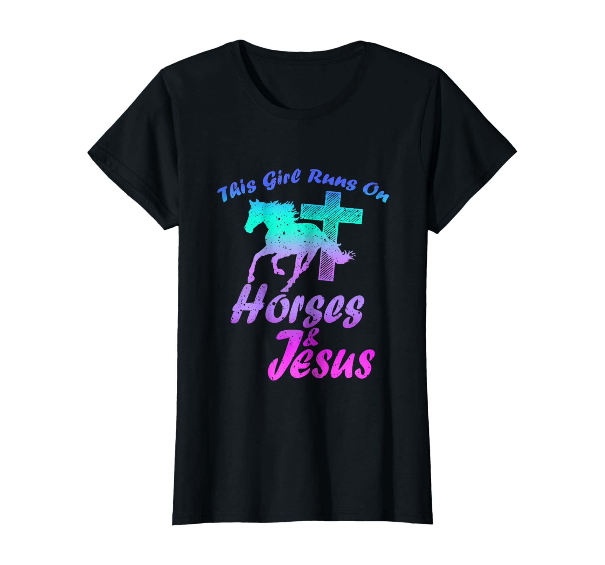 This Girl Runs On Horses & Jesus Tshirt Horse Lover Gifts